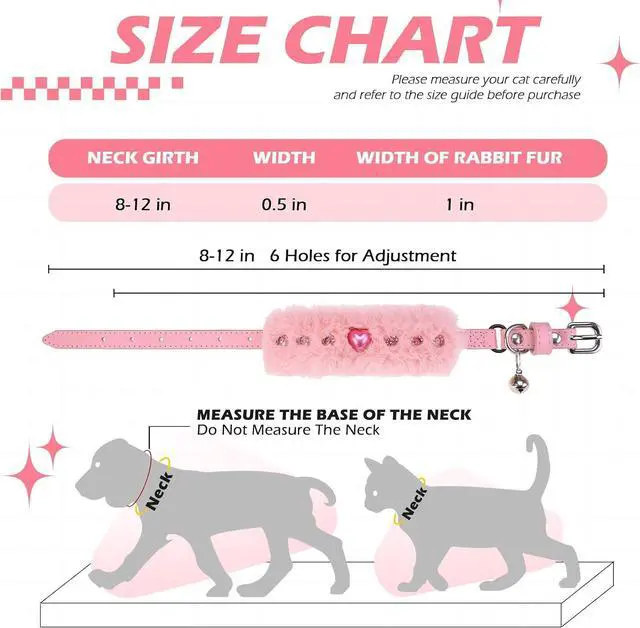 Alt view image 2 of 7 - EXPAWLORER Leather Cat Collar for Girl Boy Cats,Pink(Plush & Heart Rivet) | Adjustable Pet Collar with Safety Elastic Belt,Personalized Punk Accessories Buckle Collars with Bell for Small Dogs