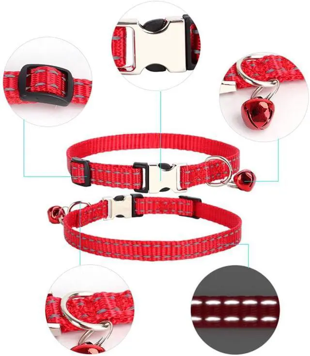 Alt view image 2 of 6 - Small Dog Collar with Bell, Reflective Nylon Metal Buckle XS Puppy Collars for Little Pet Male Dogs Cat Girl Kitten Small Animal, Orange X-Small