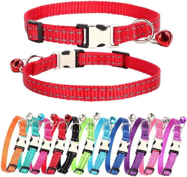Alt view image 5 of 6 - Small Dog Collar with Bell, Reflective Nylon Metal Buckle XS Puppy Collars for Little Pet Male Dogs Cat Girl Kitten Small Animal, Orange X-Small