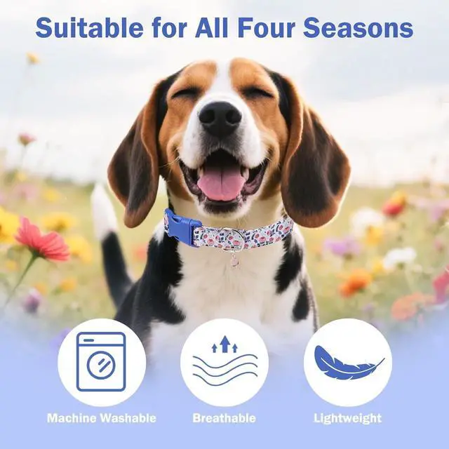 Alt view image 5 of 6 - Cotton Small Dog Collar with Pendant, Cute Puppy Collars for Small Medium Large Dogs, Soft Adjustable Pet Collar with Safety Buckle for Girl Female Boy Dogs, Flower Pattern XS