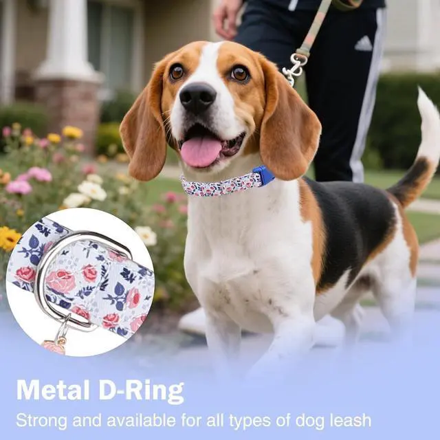 Alt view image 6 of 6 - Cotton Small Dog Collar with Pendant, Cute Puppy Collars for Small Medium Large Dogs, Soft Adjustable Pet Collar with Safety Buckle for Girl Female Boy Dogs, Flower Pattern XS