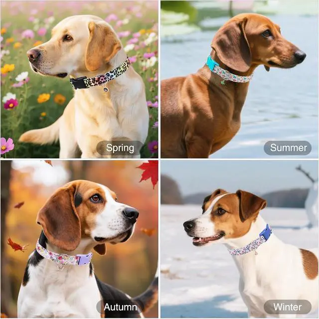 Alt view image 4 of 6 - Cotton Small Dog Collar with Pendant, Cute Puppy Collars for Small Medium Large Dogs, Soft Adjustable Pet Collar with Safety Buckle for Girl Female Boy Dogs, Flower Pattern XS