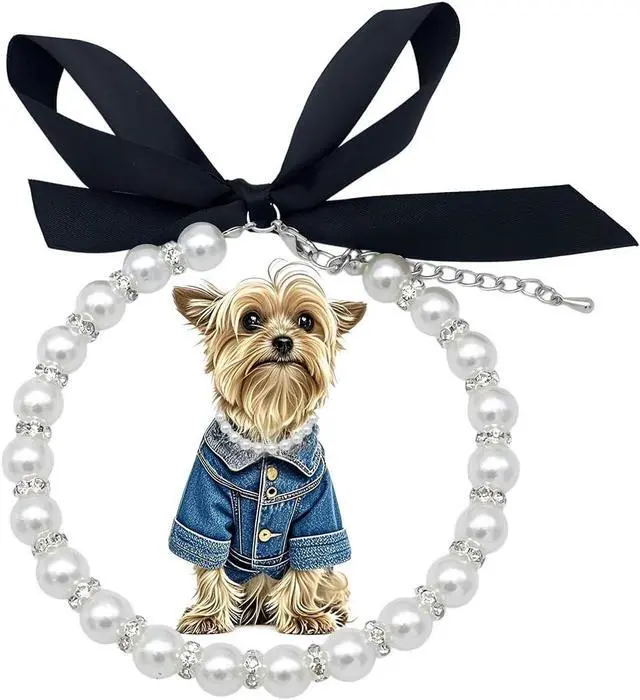 Main image of Pearl Necklace for Small Dogs, Beaded Girl Cat Collar with Diamond White, S | Pet Pearl Necklace Diamond Crystal Pearl Dog Collar with Rhinestones Dog Kitten Jewelry Wedding Party Accessories