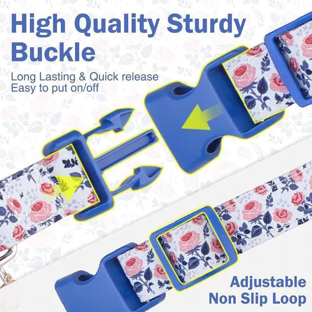 Alt view image 3 of 6 - Cotton Small Dog Collar with Pendant, Cute Puppy Collars for Small Medium Large Dogs, Soft Adjustable Pet Collar with Safety Buckle for Girl Female Boy Dogs, Flower Pattern XS