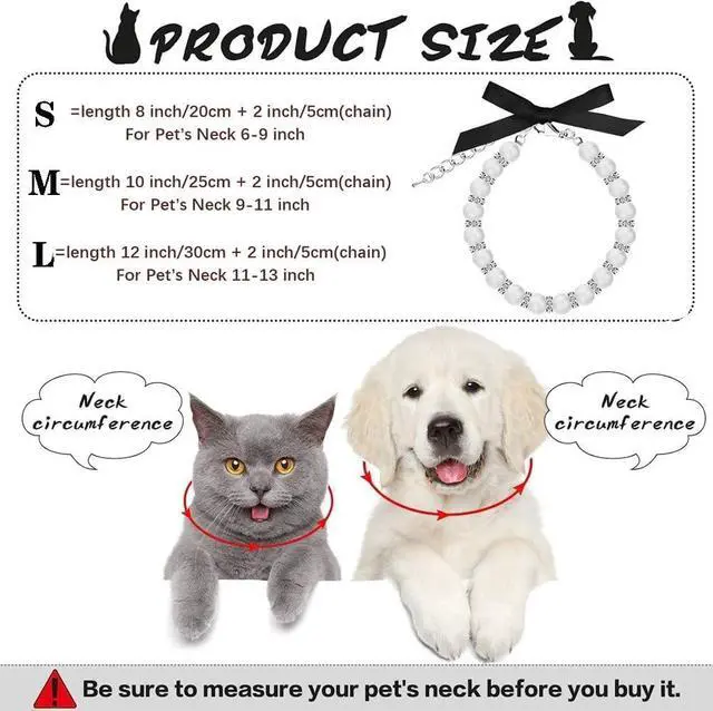 Alt view image 7 of 7 - Pearl Necklace for Small Dogs, Beaded Girl Cat Collar with Diamond White, S | Pet Pearl Necklace Diamond Crystal Pearl Dog Collar with Rhinestones Dog Kitten Jewelry Wedding Party Accessories