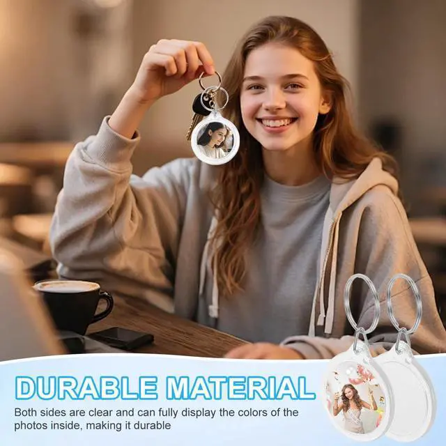 Alt view image 4 of 7 - 25Pcs 1.42inch Transparent Round Photo Frame Key Chain Photo Picture Logo Inserts Snap-in Keychain Pendant Acrylic Keys Ring Key Holder Organizer Keys Attachments