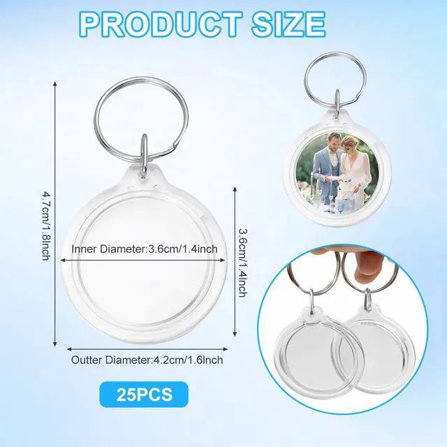 Alt view image 2 of 7 - 25Pcs 1.42inch Transparent Round Photo Frame Key Chain Photo Picture Logo Inserts Snap-in Keychain Pendant Acrylic Keys Ring Key Holder Organizer Keys Attachments