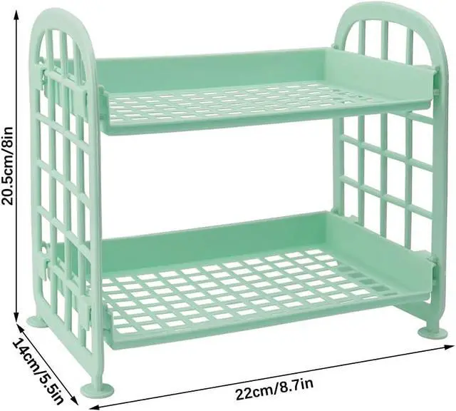 Alt view image 2 of 7 - Desktop Rack Cosmetic Stationery Storage Holder, 2-Tier Multifunctional Plastic Shelf Makeup Organizer for Skincare Office Kitchen Bedroom Bathroom Home (Light Green)