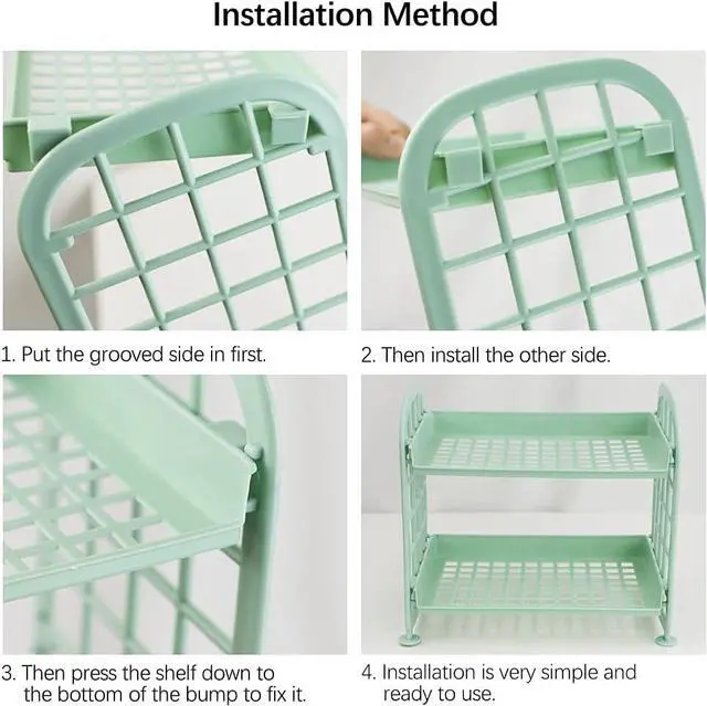 Alt view image 3 of 7 - Desktop Rack Cosmetic Stationery Storage Holder, 2-Tier Multifunctional Plastic Shelf Makeup Organizer for Skincare Office Kitchen Bedroom Bathroom Home (Light Green)