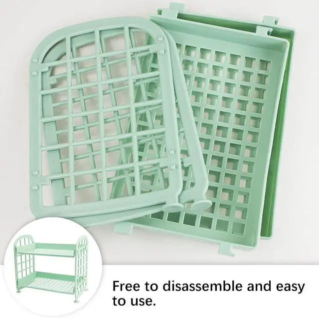 Alt view image 5 of 7 - Desktop Rack Cosmetic Stationery Storage Holder, 2-Tier Multifunctional Plastic Shelf Makeup Organizer for Skincare Office Kitchen Bedroom Bathroom Home (Light Green)