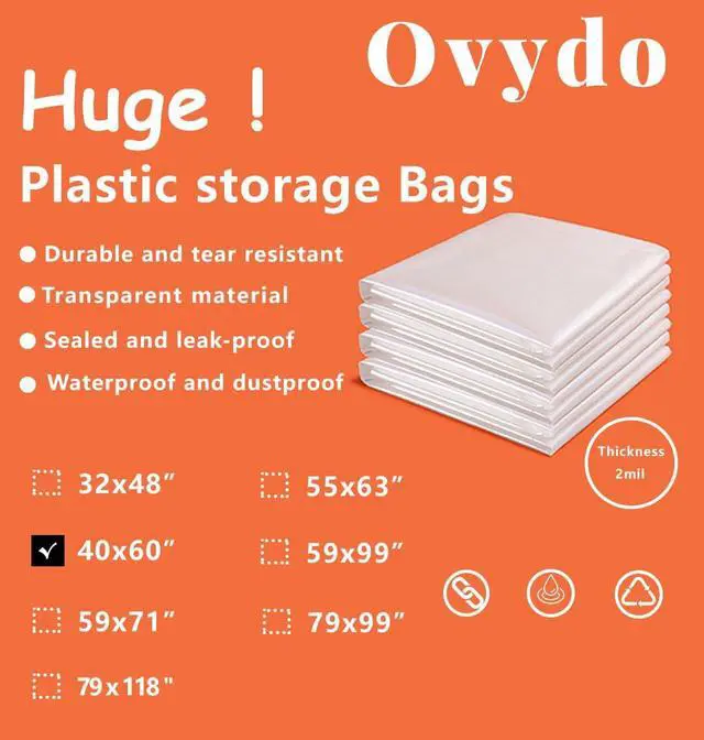 Alt view image 2 of 7 - Large Storage Bags 40x60 Inches Great for Storage and Moving | Clear Plastic Bags Perfect are Moisture Proof and Dustproof, Great for Bed items Storage, Business Use and More (5 pack)