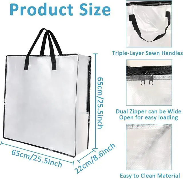 Alt view image 2 of 6 - Clear Storage Bags with Zipper and Handles, Under Bed Storage and Closet Organizers Containers, Blanket Bags for Clothes Pillow Bedding Moving and Packing Supplies, Pack of 1