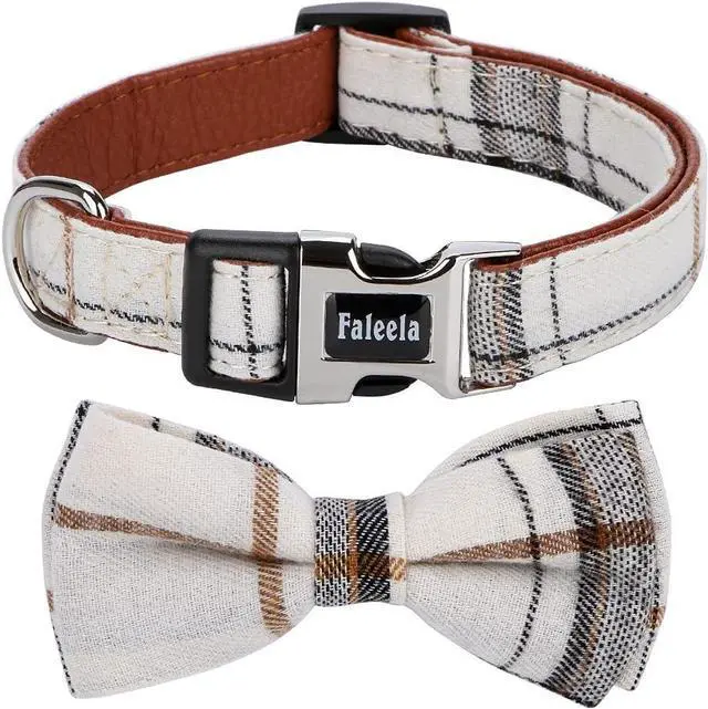 Main image of Faleela Soft &Comfy Bowtie Dog Collar,Detachable and Adjustable Bow Tie Collar,for Small Medium Large Pet (S, Beige)