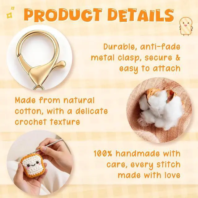 Alt view image 4 of 7 - Qallicon Handmade Crochet Toast Keychain, Funny Gift for Retirement New Home Graduation, Birthday Gifts for 18th 21st 50th