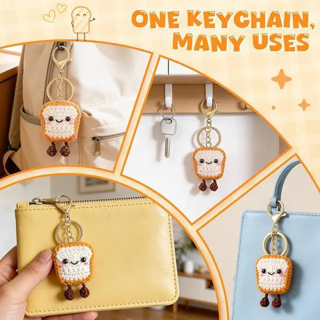 Alt view image 5 of 7 - Qallicon Handmade Crochet Toast Keychain, Funny Gift for Retirement New Home Graduation, Birthday Gifts for 18th 21st 50th