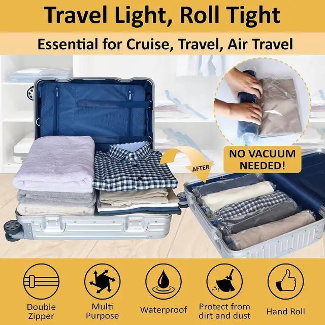 Alt view image 2 of 7 - Cozy Essential Compression Bags for Travel - Travel Essentials - 12 Pack Space Saver Plastic Packaging Bags - No Vacuum Needed - Compression Packing Bags for Cruise Accessories