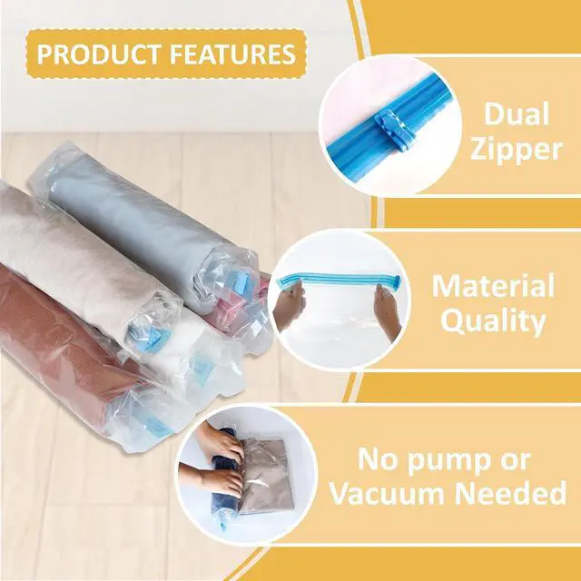 Alt view image 4 of 7 - Cozy Essential Compression Bags for Travel - Travel Essentials - 12 Pack Space Saver Plastic Packaging Bags - No Vacuum Needed - Compression Packing Bags for Cruise Accessories