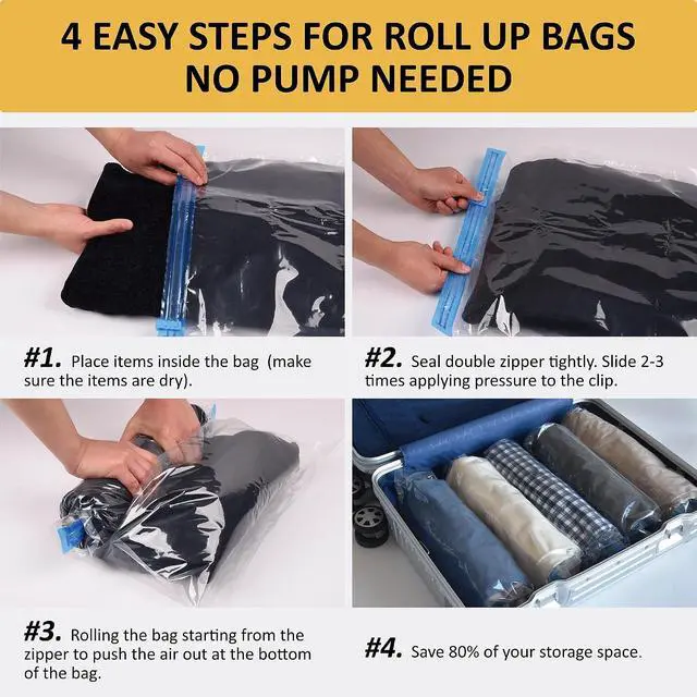 Alt view image 6 of 7 - Cozy Essential Compression Bags for Travel - Travel Essentials - 12 Pack Space Saver Plastic Packaging Bags - No Vacuum Needed - Compression Packing Bags for Cruise Accessories