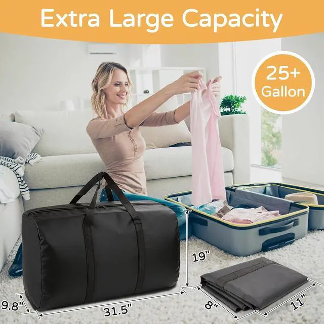 Alt view image 2 of 7 - 2 Pack 96L Extra Large Moving Bags with Zippers & Carrying Handles for Storage, Packing, Traveling, Camping, Langdry, Big Heavy Duty Moving Totes Bags for Clothes, Supplies and Space Saving Black