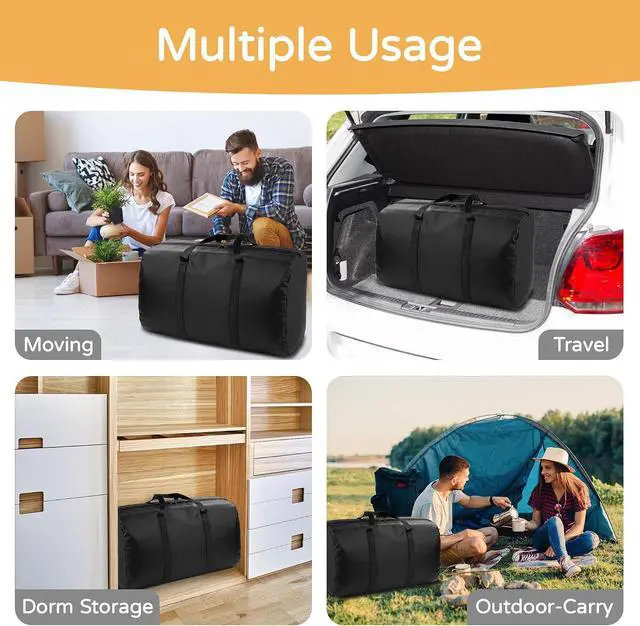Alt view image 3 of 7 - 2 Pack 96L Extra Large Moving Bags with Zippers & Carrying Handles for Storage, Packing, Traveling, Camping, Langdry, Big Heavy Duty Moving Totes Bags for Clothes, Supplies and Space Saving Black