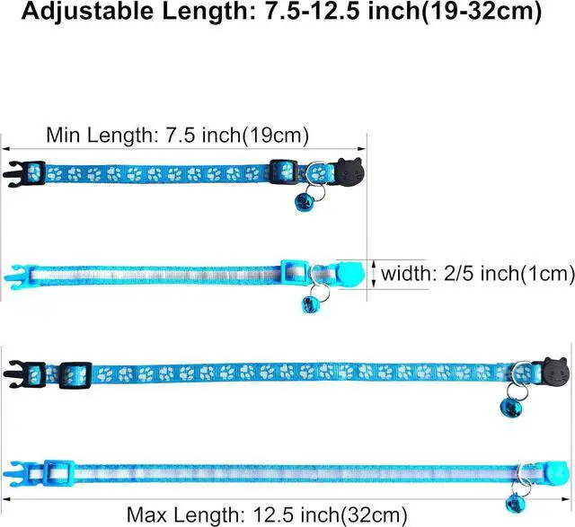 Alt view image 2 of 5 - 2 Pack Breakaway Cat Collars with Bells, Reflective Design and Claw Print Design, Safety Buckle Kitten Collars Adjustable from 7.5 to 12.5 Inches (Sky Blue)