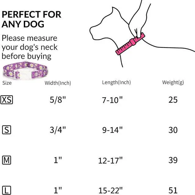 Alt view image 4 of 7 - Girl Dog Collars with Daisy Patterns, Cute Nylon Dog Collar for Puppy, Adjustable Soft Durable Pet Collars for Cat XS Small Medium Large Dogs (Light Blue, Large)