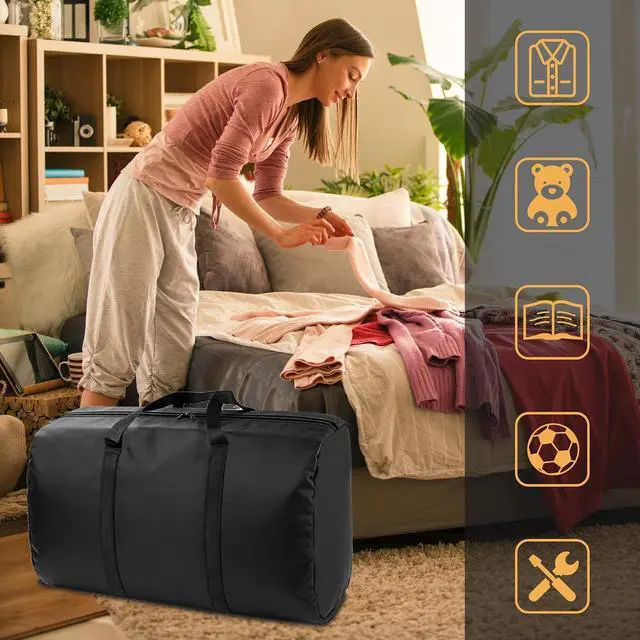 Alt view image 6 of 7 - 2 Pack 96L Extra Large Moving Bags with Zippers & Carrying Handles for Storage, Packing, Traveling, Camping, Langdry, Big Heavy Duty Moving Totes Bags for Clothes, Supplies and Space Saving Black