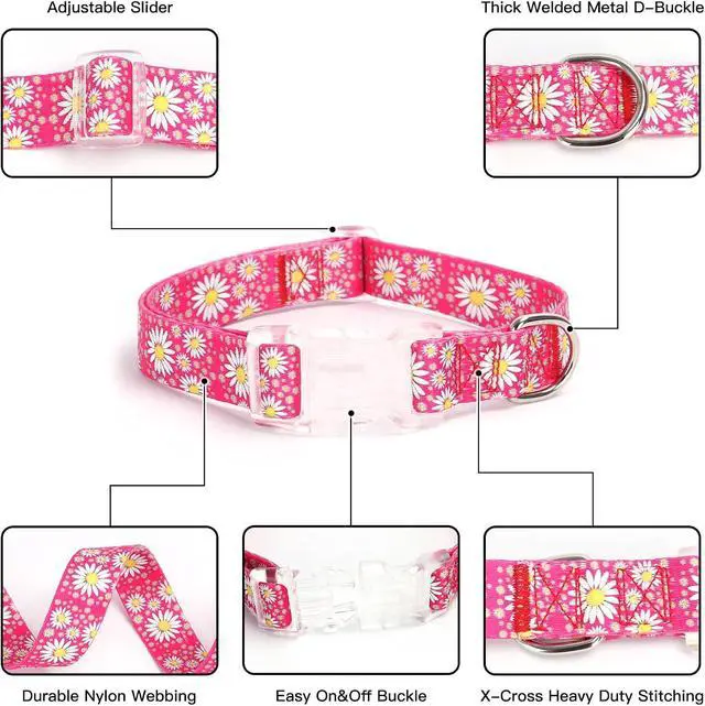 Alt view image 7 of 7 - Girl Dog Collars with Daisy Patterns, Cute Nylon Dog Collar for Puppy, Adjustable Soft Durable Pet Collars for Cat XS Small Medium Large Dogs (Light Blue, Large)