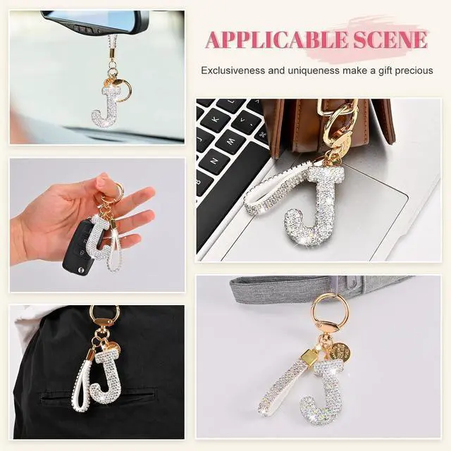 Alt view image 3 of 6 - Initial Letter Keychain for Women Girls, Bling cute KeyChain for Car Key Accessories Lanyard and Backpack BagPerfect Gift