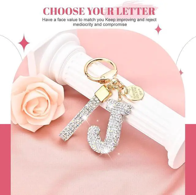 Alt view image 2 of 6 - Initial Letter Keychain for Women Girls, Bling cute KeyChain for Car Key Accessories Lanyard and Backpack BagPerfect Gift