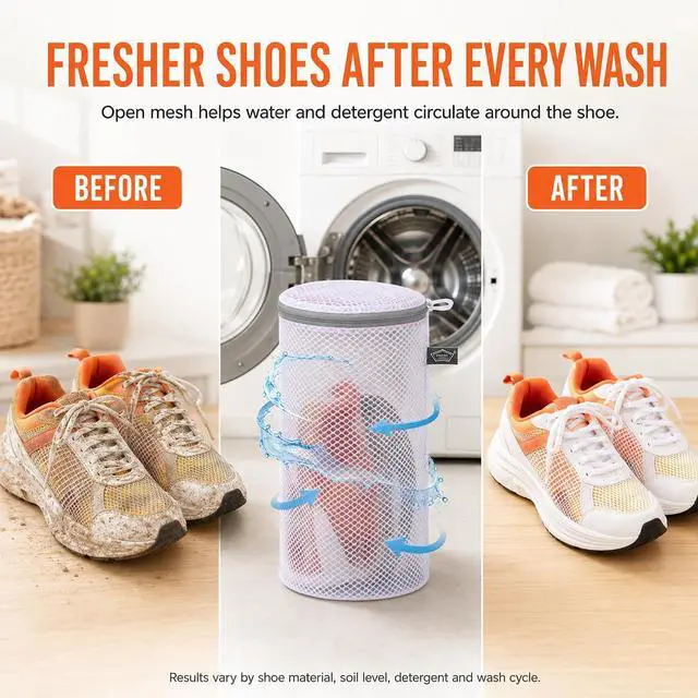Alt view image 3 of 7 - Kimmama Shoe Washing Machine Bag, Mesh Laundry Bags for Sneaker, 7x15, 2Pcs | Shoe Bag for Washing Machine, Tennis, in Washer and Dryer, for Footwear, Trainers, Slippers, Prevent Tangling, Grey Zipper