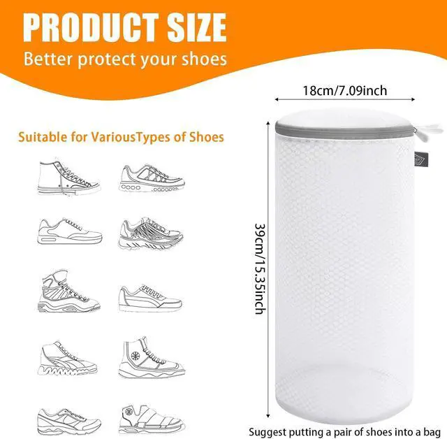 Alt view image 2 of 7 - Kimmama Shoe Washing Machine Bag, Mesh Laundry Bags for Sneaker, 7x15, 2Pcs | Shoe Bag for Washing Machine, Tennis, in Washer and Dryer, for Footwear, Trainers, Slippers, Prevent Tangling, Grey Zipper