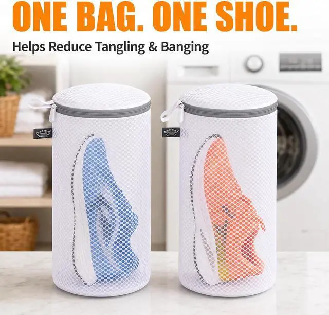 Alt view image 4 of 7 - Kimmama Shoe Washing Machine Bag, Mesh Laundry Bags for Sneaker, 7x15, 2Pcs | Shoe Bag for Washing Machine, Tennis, in Washer and Dryer, for Footwear, Trainers, Slippers, Prevent Tangling, Grey Zipper