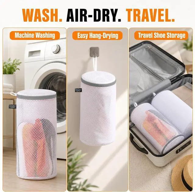 Alt view image 5 of 7 - Kimmama Shoe Washing Machine Bag, Mesh Laundry Bags for Sneaker, 7x15, 2Pcs | Shoe Bag for Washing Machine, Tennis, in Washer and Dryer, for Footwear, Trainers, Slippers, Prevent Tangling, Grey Zipper