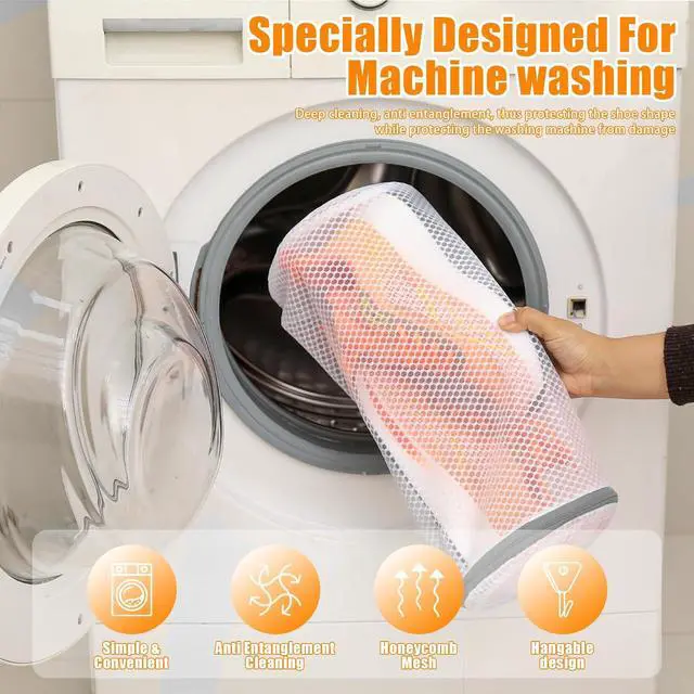 Alt view image 6 of 7 - Kimmama Shoe Washing Machine Bag, Mesh Laundry Bags for Sneaker, 7x15, 2Pcs | Shoe Bag for Washing Machine, Tennis, in Washer and Dryer, for Footwear, Trainers, Slippers, Prevent Tangling, Grey Zipper