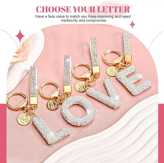 Alt view image 4 of 6 - Initial Letter Keychain for Women Girls, Bling cute KeyChain for Car Key Accessories Lanyard and Backpack BagPerfect Gift