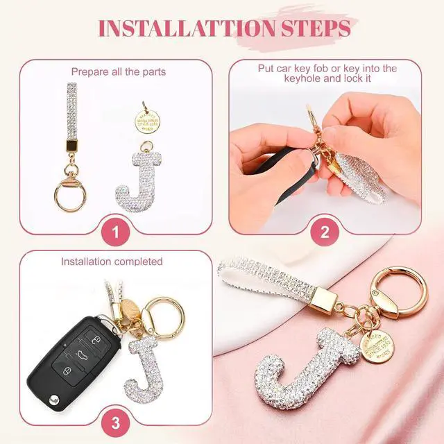 Alt view image 5 of 6 - Initial Letter Keychain for Women Girls, Bling cute KeyChain for Car Key Accessories Lanyard and Backpack BagPerfect Gift