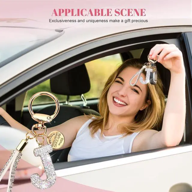 Alt view image 6 of 6 - Initial Letter Keychain for Women Girls, Bling cute KeyChain for Car Key Accessories Lanyard and Backpack BagPerfect Gift