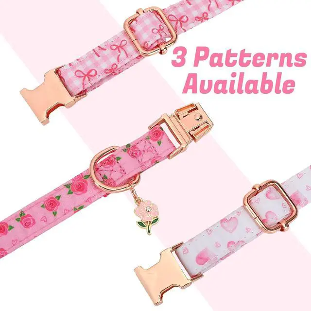 Alt view image 3 of 7 - 3 Pack Pink Dog Collars for Small Dogs Girl Dog Collar with Pendant | Girl Female Dogs Adjustable Puppy Collars Pet Collar