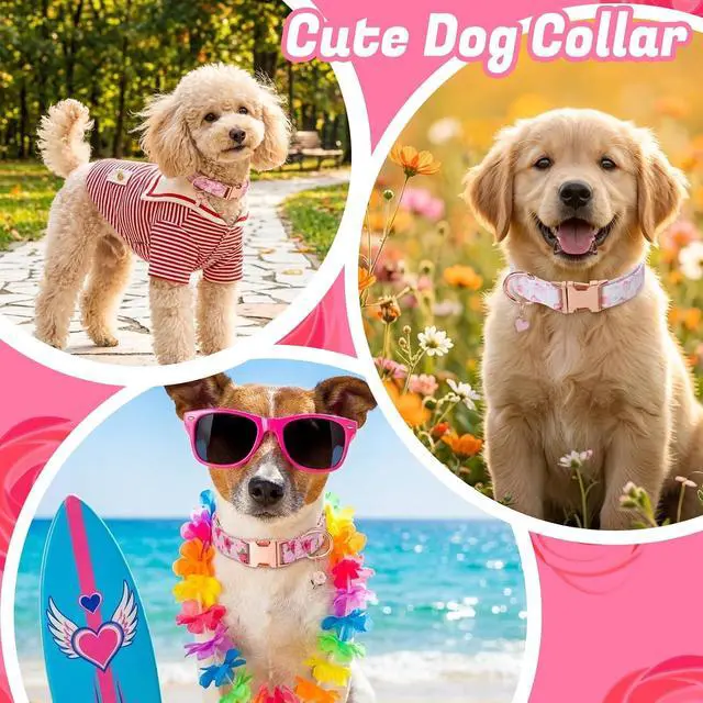 Alt view image 6 of 7 - 3 Pack Pink Dog Collars for Small Dogs Girl Dog Collar with Pendant | Girl Female Dogs Adjustable Puppy Collars Pet Collar