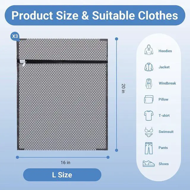Alt view image 3 of 5 - 6Pcs Durable Honeycomb Mesh Laundry Bags for Delicates 16 x 20 Inches, Gray