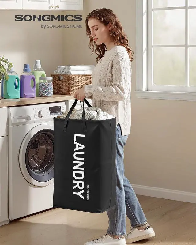 Alt view image 2 of 6 - SONGMICS Laundry Hamper, 80 L Foldable Laundry Basket with Handle | Storage Basket with Handles for Laundry Room, Bedroom, Bathroom, Ink Black, STOWIT Collection URLH001BH01