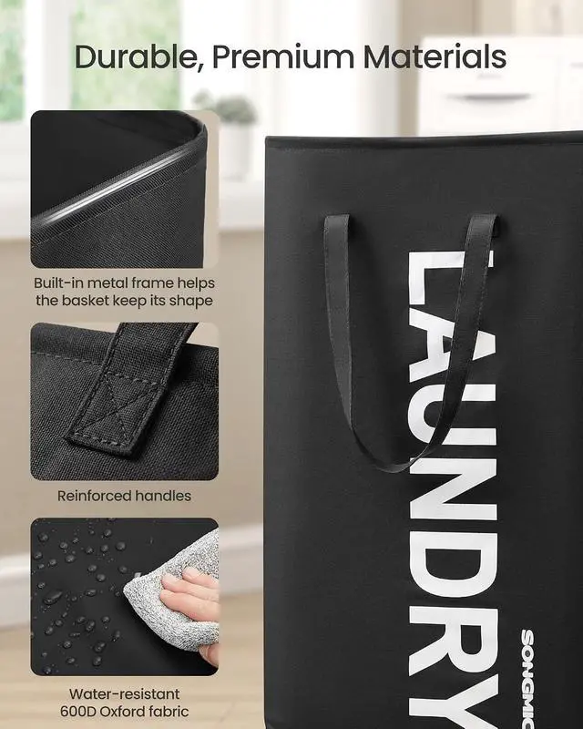 Alt view image 5 of 6 - SONGMICS Laundry Hamper, 80 L Foldable Laundry Basket with Handle | Storage Basket with Handles for Laundry Room, Bedroom, Bathroom, Ink Black, STOWIT Collection URLH001BH01