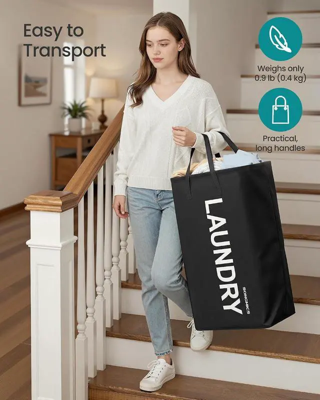 Alt view image 4 of 6 - SONGMICS Laundry Hamper, 80 L Foldable Laundry Basket with Handle | Storage Basket with Handles for Laundry Room, Bedroom, Bathroom, Ink Black, STOWIT Collection URLH001BH01