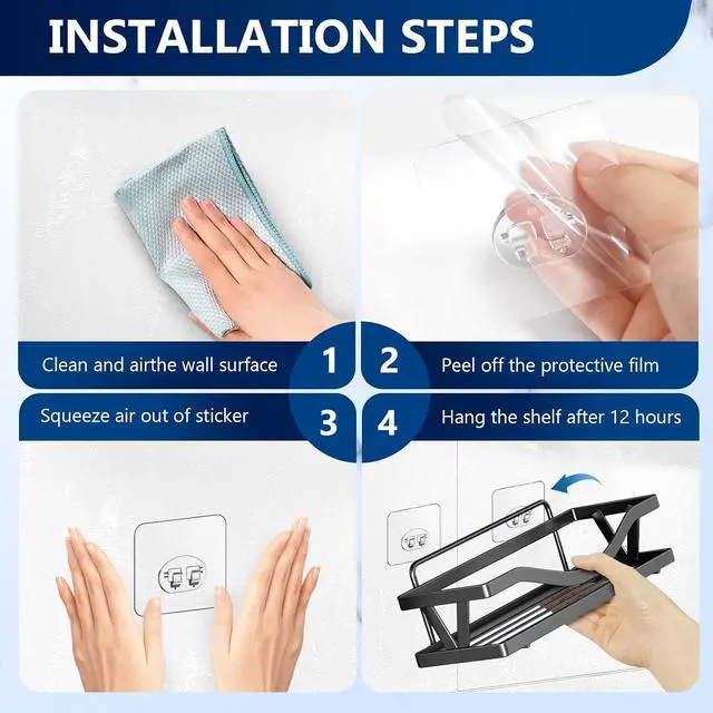 Alt view image 6 of 7 - 14 Pack Shower Caddy Adhesive Replacement, Waterproof Strong Hooks for Shower Caddy, No Drilling Bathroom Storage Shelves, Soap Holder, and Kitchen Racks (Clear 1 Hooks)