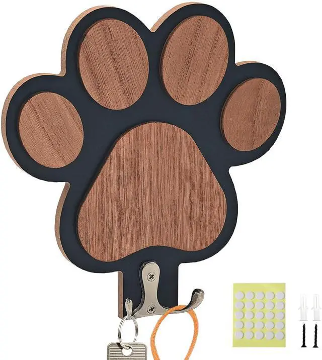 Main image of Goodangie00 Wooden Dog Leash Holder Wall Decoration, 3D Dog Paw Harness Wall Mount Hanger Organizer Hooks for Rustic Home Decor, Leashes, Keys, Collars, Hallway, Pet Lover GiftBlack