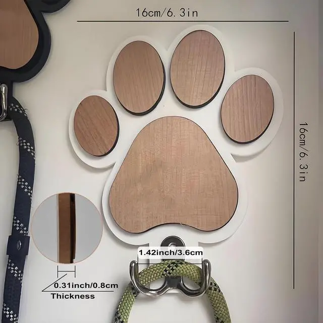 Alt view image 2 of 6 - Goodangie00 Wooden Dog Leash Holder Wall Decoration, 3D Dog Paw Harness Wall Mount Hanger Organizer Hooks for Rustic Home Decor, Leashes, Keys, Collars, Hallway, Pet Lover GiftBlack
