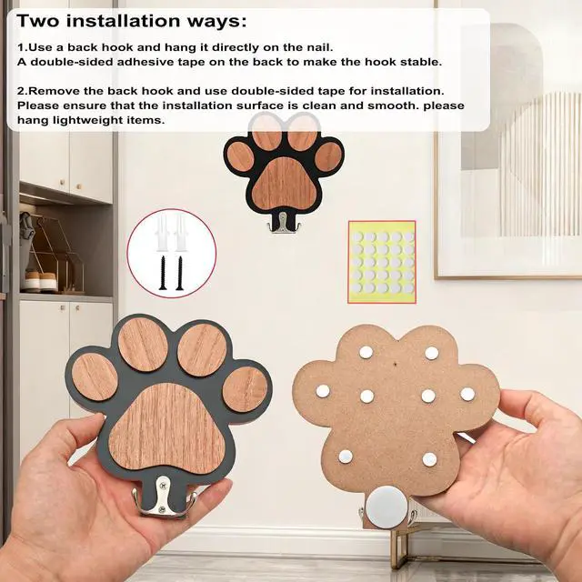 Alt view image 3 of 6 - Goodangie00 Wooden Dog Leash Holder Wall Decoration, 3D Dog Paw Harness Wall Mount Hanger Organizer Hooks for Rustic Home Decor, Leashes, Keys, Collars, Hallway, Pet Lover GiftBlack
