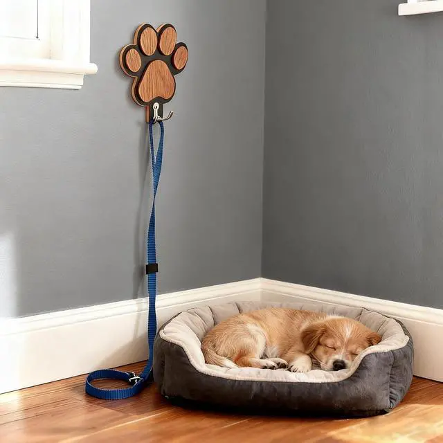 Alt view image 4 of 6 - Goodangie00 Wooden Dog Leash Holder Wall Decoration, 3D Dog Paw Harness Wall Mount Hanger Organizer Hooks for Rustic Home Decor, Leashes, Keys, Collars, Hallway, Pet Lover GiftBlack