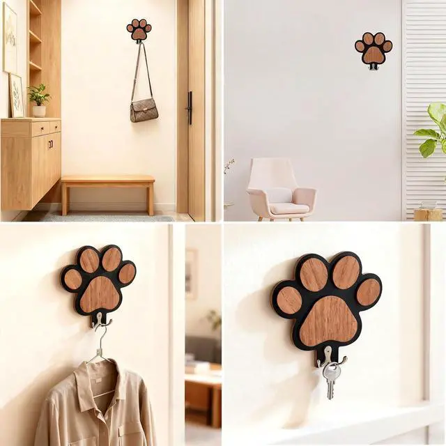 Alt view image 6 of 6 - Goodangie00 Wooden Dog Leash Holder Wall Decoration, 3D Dog Paw Harness Wall Mount Hanger Organizer Hooks for Rustic Home Decor, Leashes, Keys, Collars, Hallway, Pet Lover GiftBlack